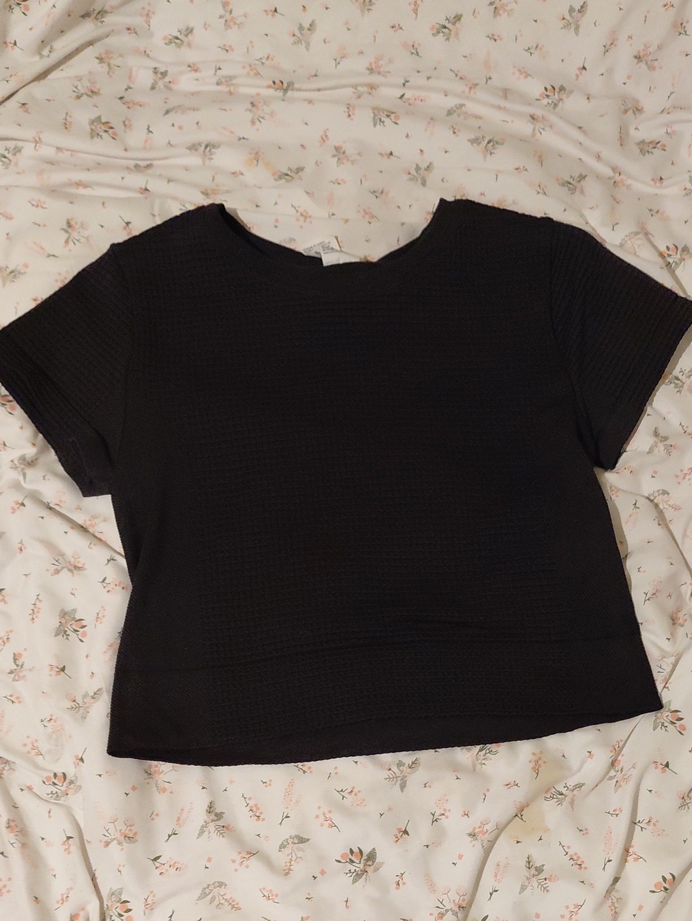 all in motion Black Textured Short-Sleeve Crop Top